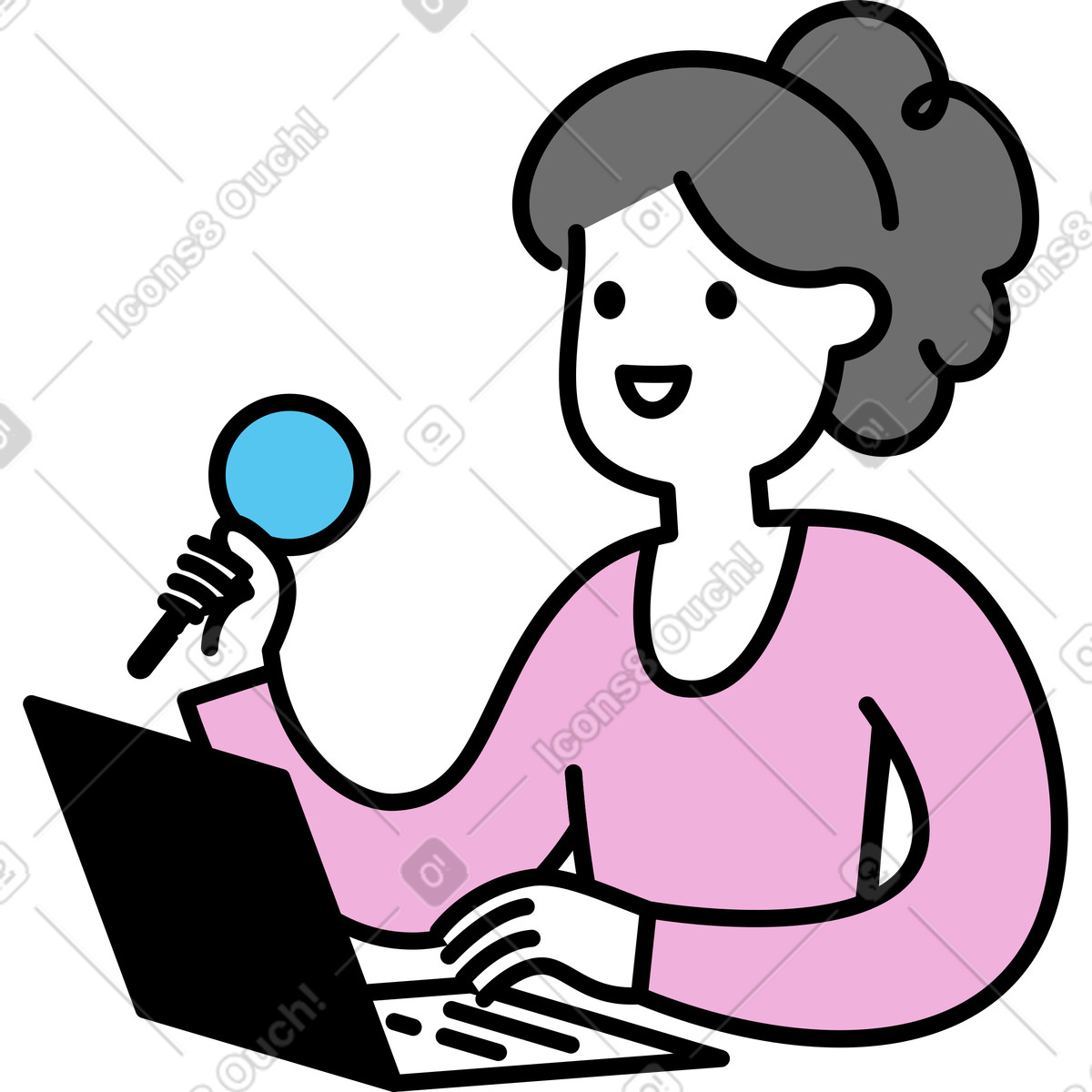 Ilustración Mujer con laptop en estilo Mochi a descargar en PNG y SVG