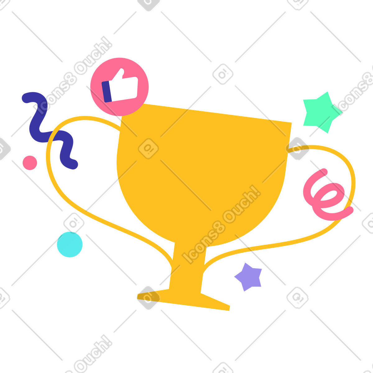Winner's cup with festive decorations, recognition and award celebration illustration in PNG, SVG
