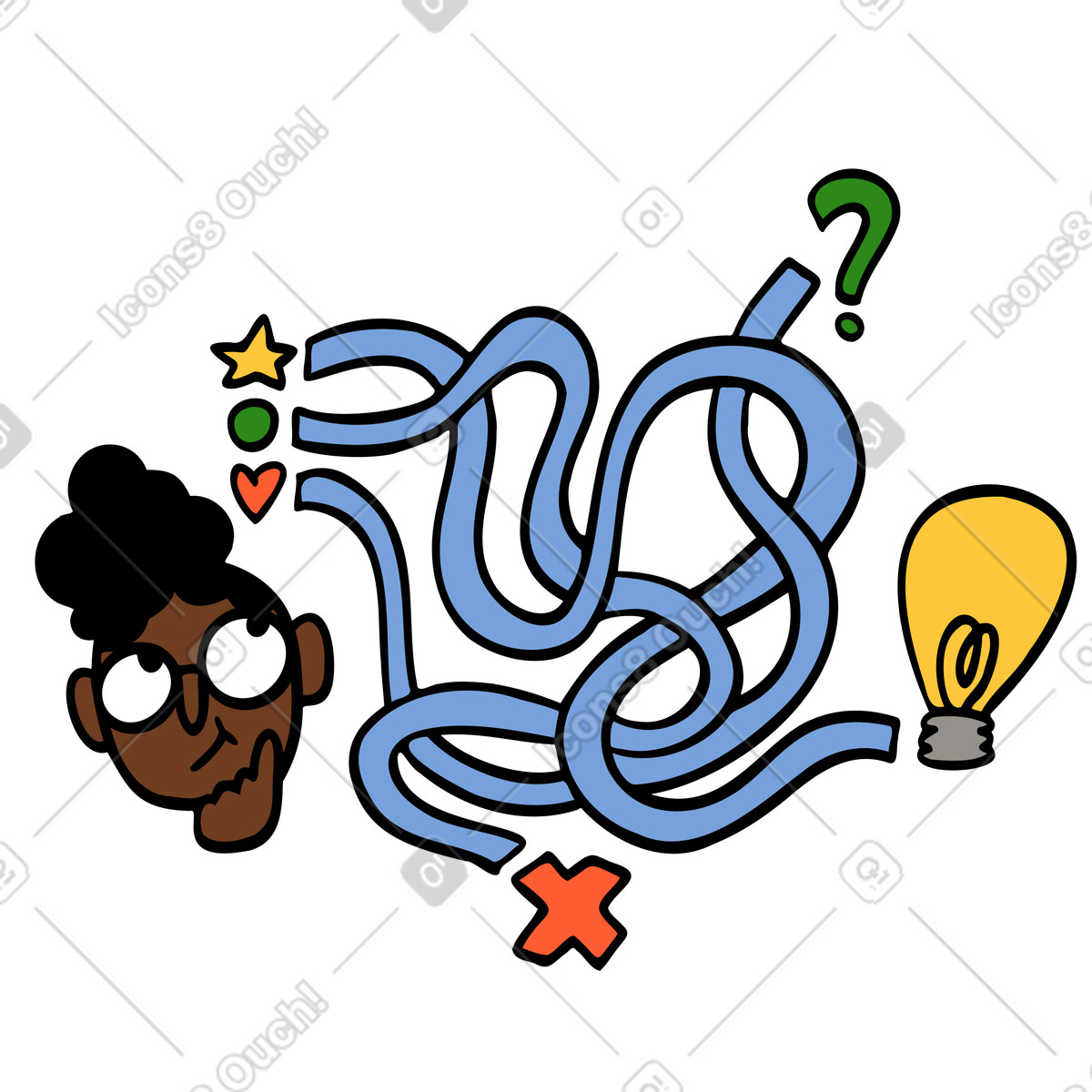 Ilustração de Mulher busca solução através labirinto em no estilo Comic para baixar em PNG, SVG