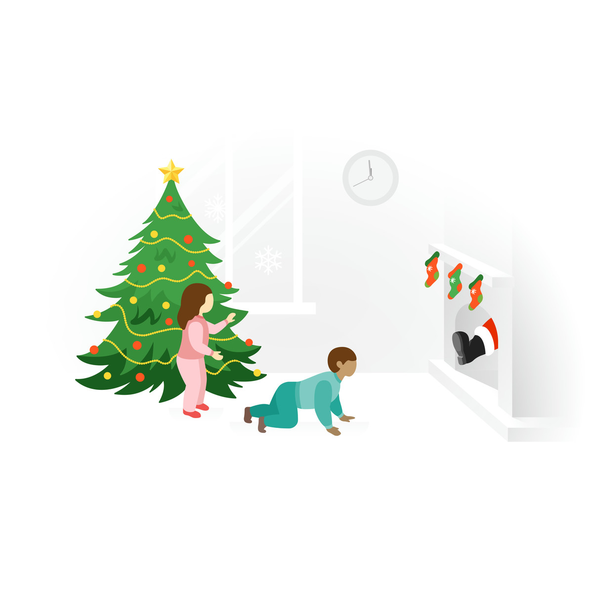 Fogg 스타일의 Children waiting for santa near fireplace 일러스트레이션 PNG, SVG 다운로드