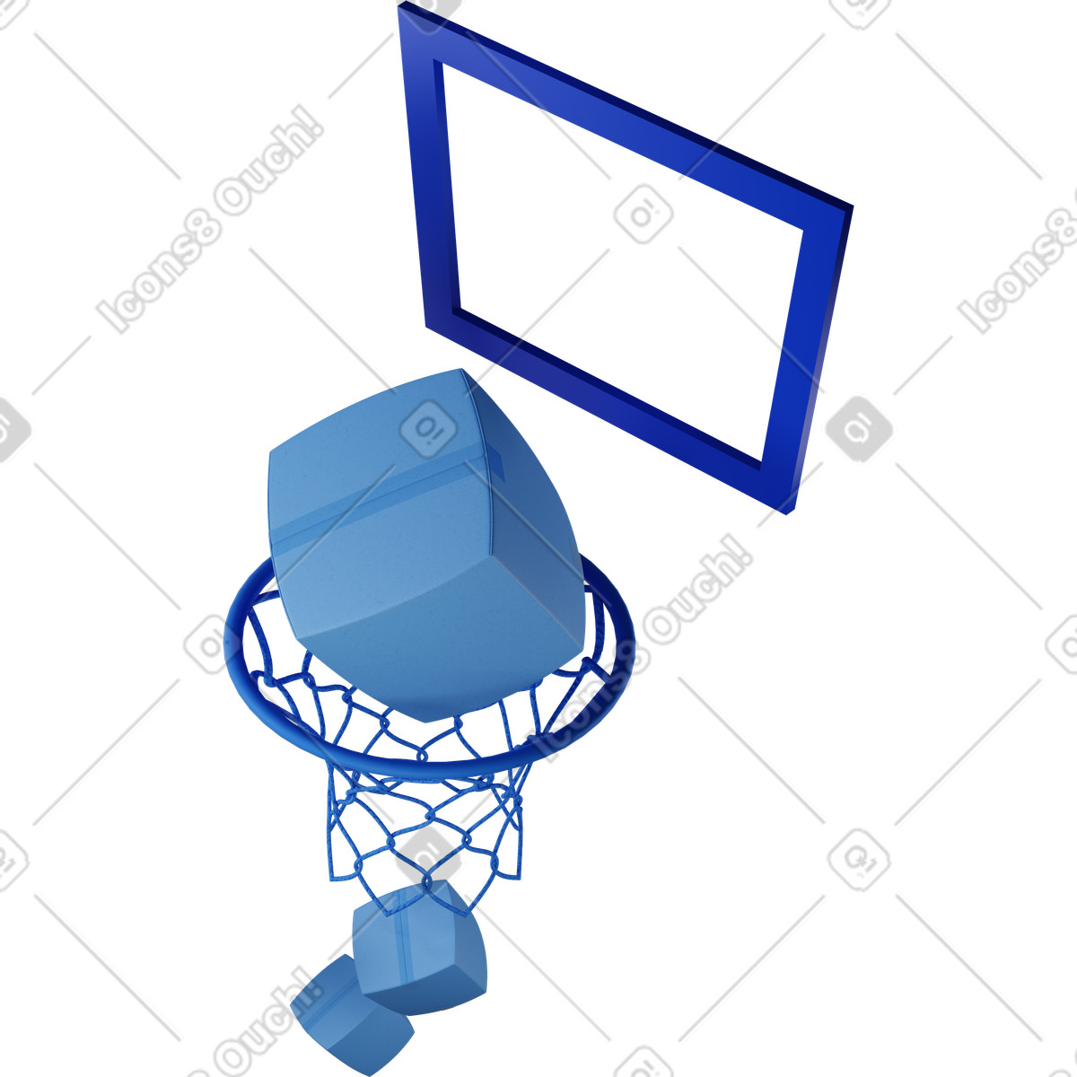 Le scatole di consegna che cadevano attraverso il canestro da basket girarono a sinistra illustrazione in stile 3D Buddy scarica in PNG, SVG