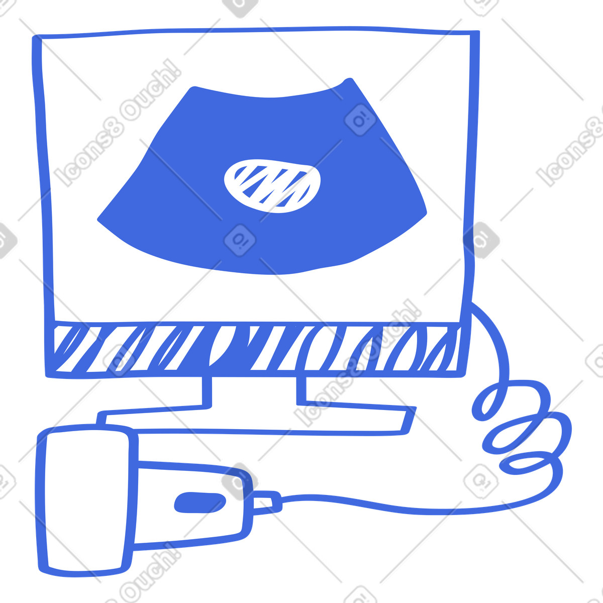 Ultrasound monitor displaying fetus with connected medical probe device-Illustration im Ballpoint Pen-Stil als Download in PNG, SVG