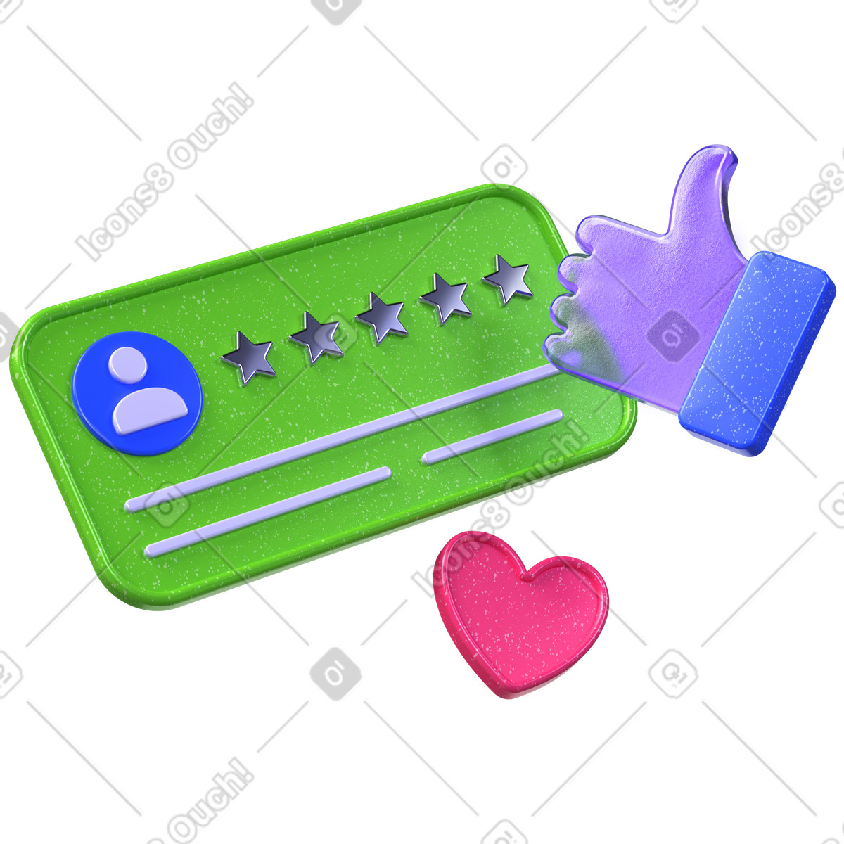 Scheda di recensione con pollice in su e mi piace, positiva dell'utente fedeltà, feedback del cliente prova sociale illustrazione stile 3D Boost scarica PNG, SVG