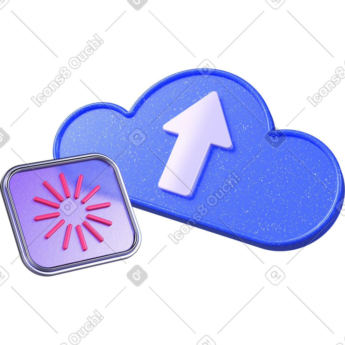 Icona di caricamento cloud, simbolo trasferimento dati, concetto archiviazione digitale illustrazione in stile 3D Boost scarica in PNG, SVG