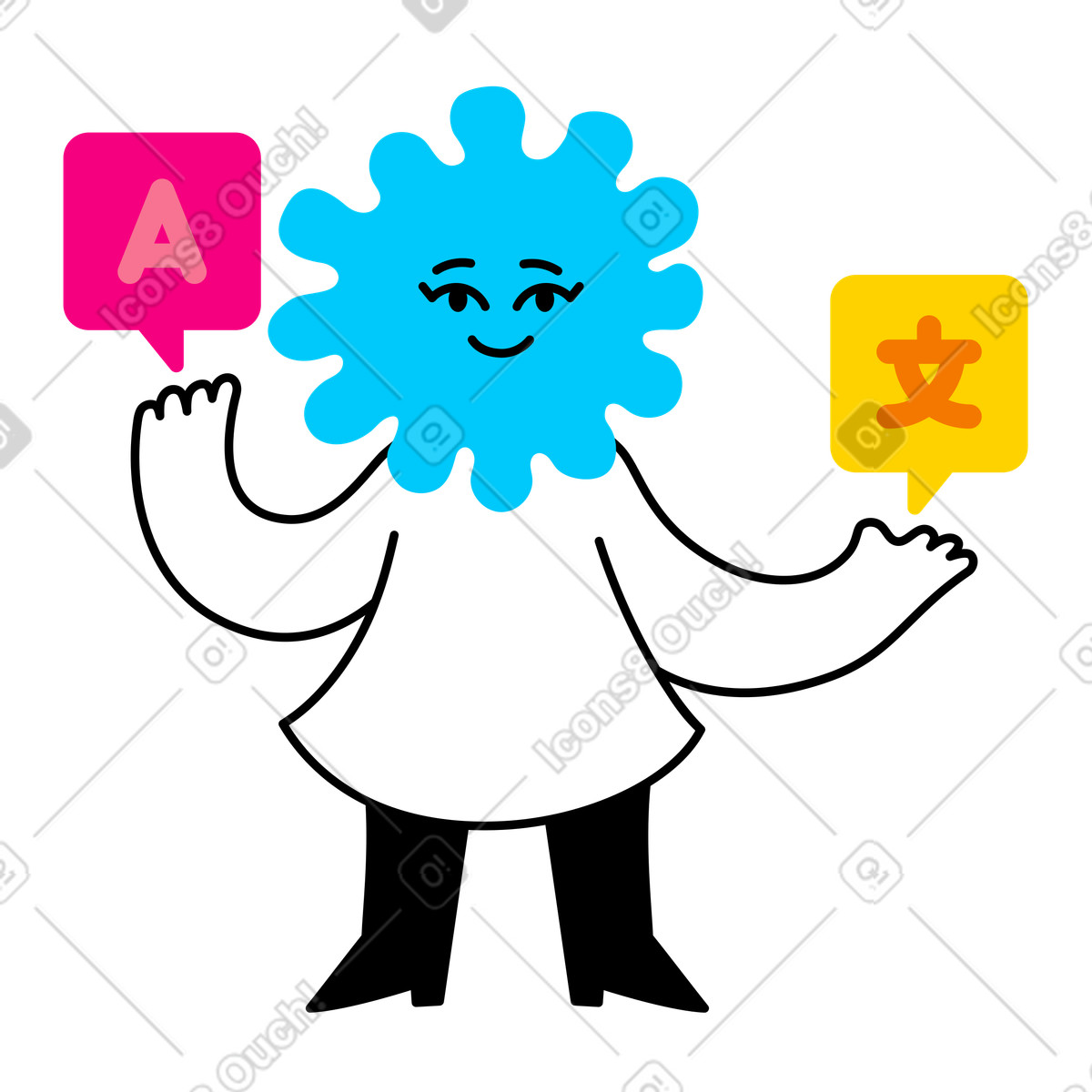 Character working as interpreter illustration in Giggle style download in PNG, SVG