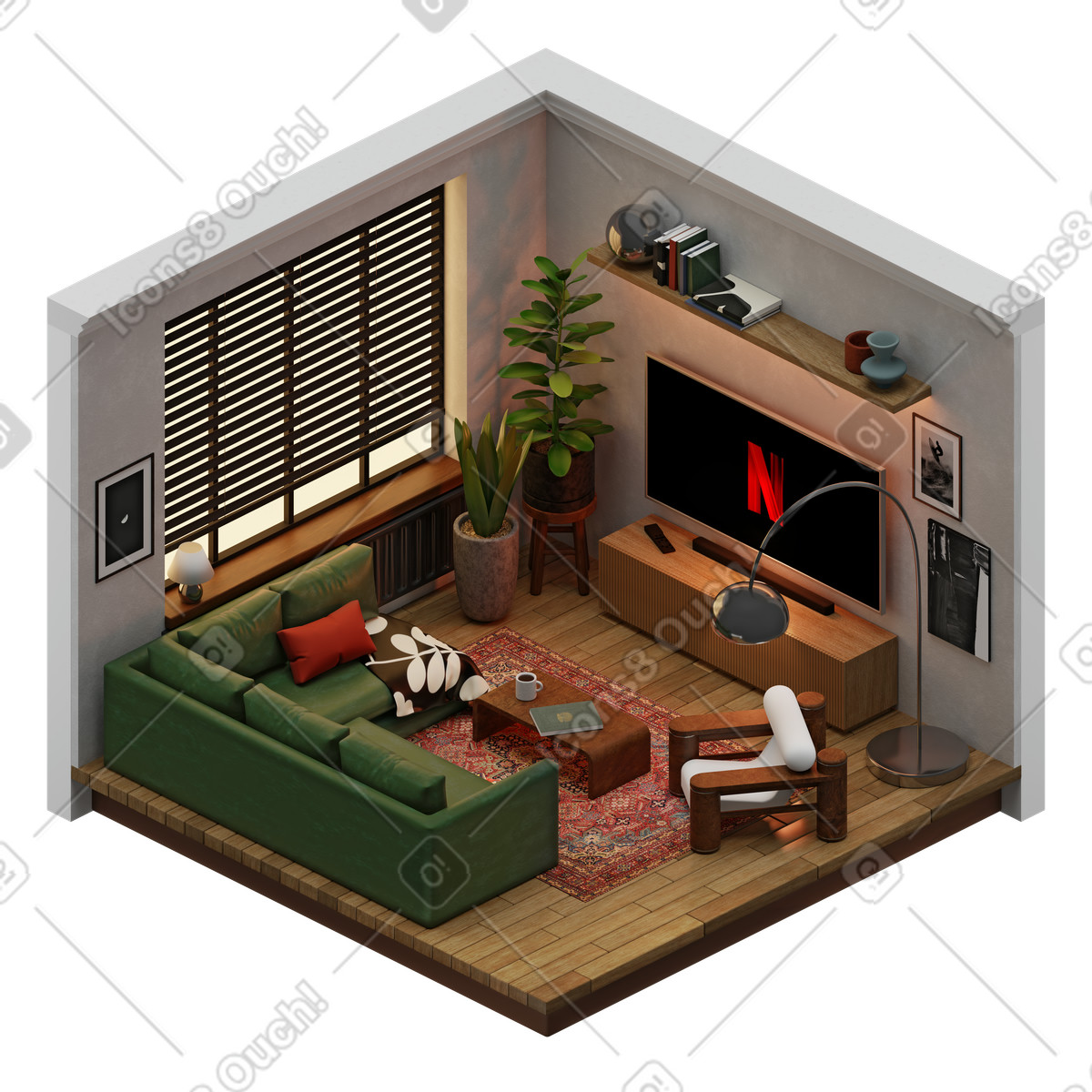 Soggiorno isometrico illustrazione in stile 3D Rooms scarica in PNG, SVG