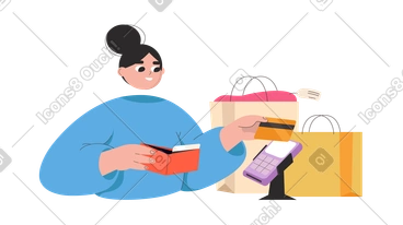 Woman paying by card at the shop PNG, SVG