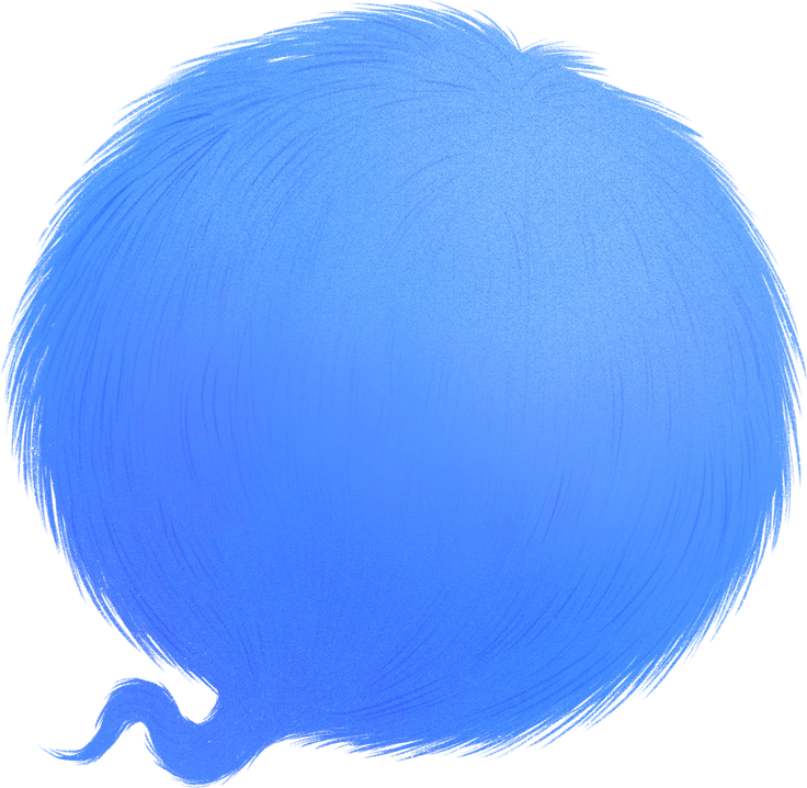 A fluffy blue sphere with a tail - Mood style illustration