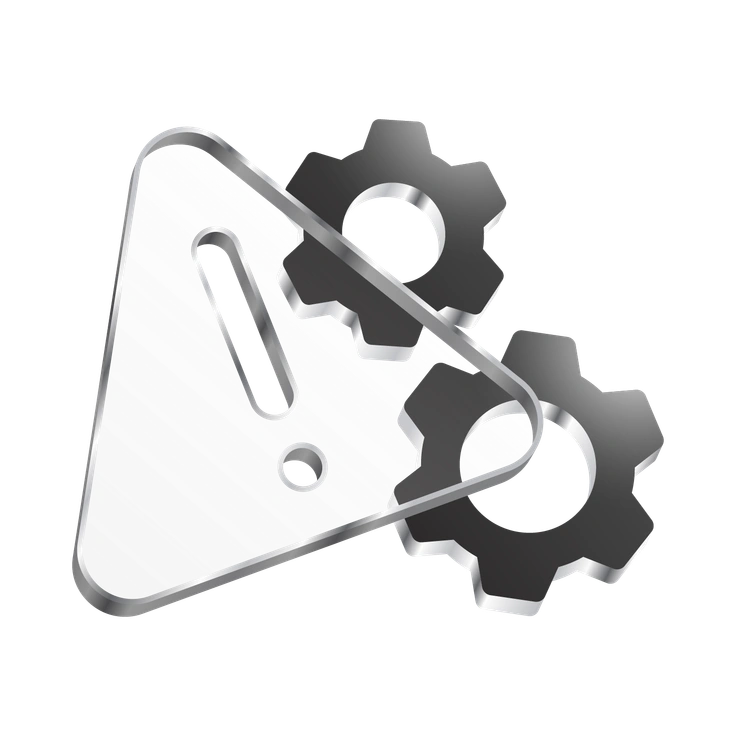 A triangle with gears behind it - Token style illustration