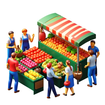 People sharing fresh produce at a bustling farmer's market