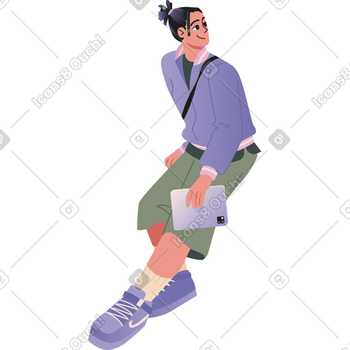 Ilustração de Mulher jaqueta bomber sentada em no estilo Coworking para baixar em PNG, SVG