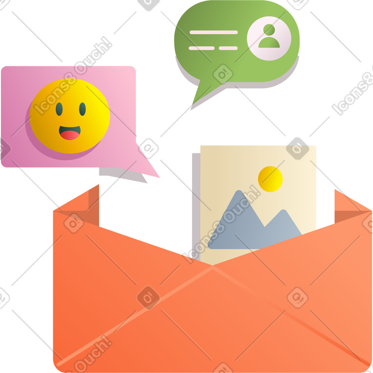 Ilustración Correos electrónicos con archivos multimedia en estilo Silky a descargar en PNG y SVG