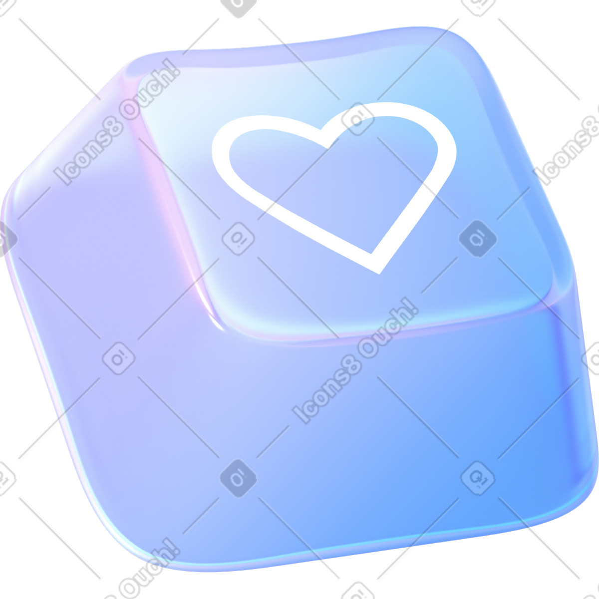 Glass heart key illustration in 3D Glassy style download in PNG, SVG