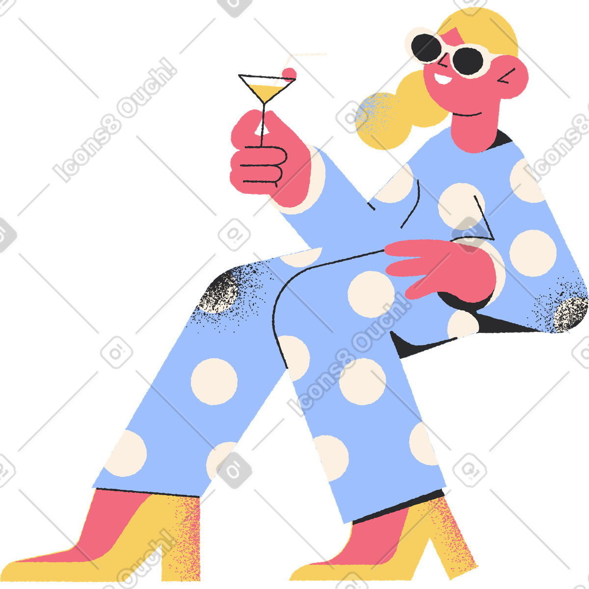 Illustration Femme avec cocktail dans le style Pablo à télécharger aux formats PNG, SVG