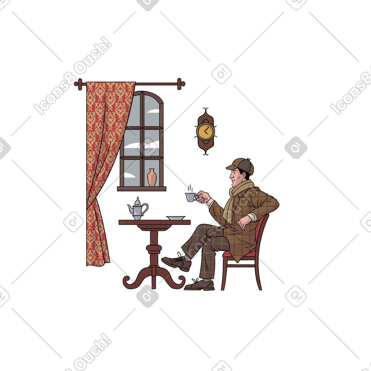 Illustration Un homme assis à une table devant fenêtre dans le style Eastwood télécharger aux formats PNG, SVG