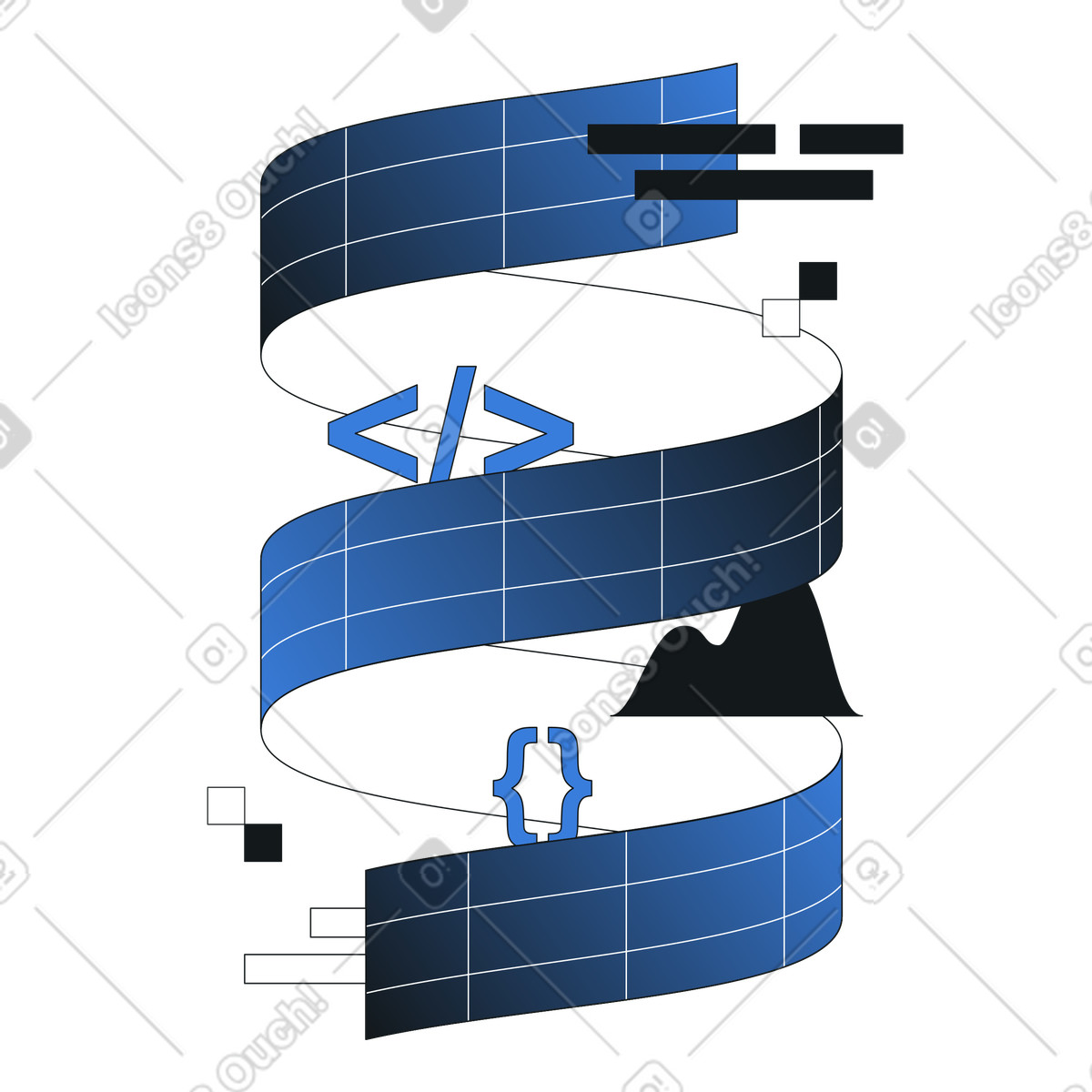 Program code in the form of helix, Application development illustration in PNG, SVG