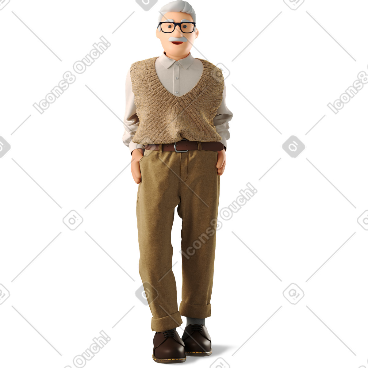 Elderly man smiling illustration in PNG SVG clipart showcasing warmth and joy