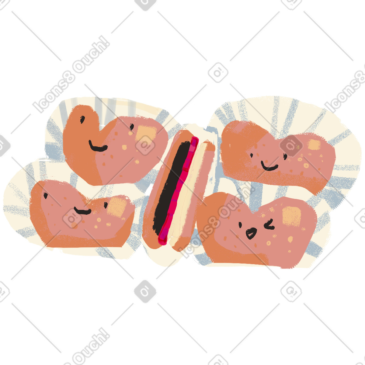 Ilustración Corazones en estilo Ikigai a descargar en PNG y SVG