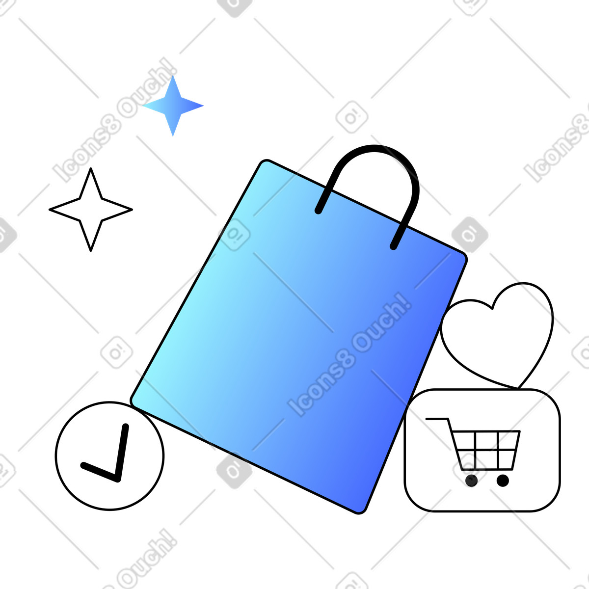 Digital cart and bag for online shopping, retail E-commerce illustration in Azure style download in PNG, SVG