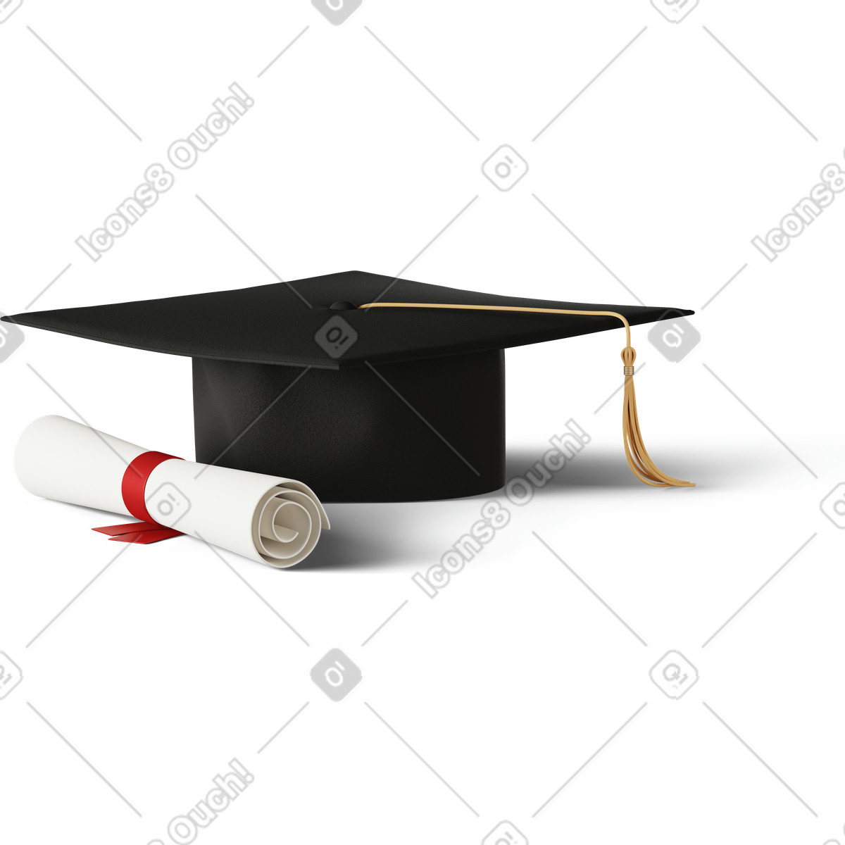 Graduating cap and diploma certificate-Illustration im 3D Business-Stil als Download in PNG, SVG