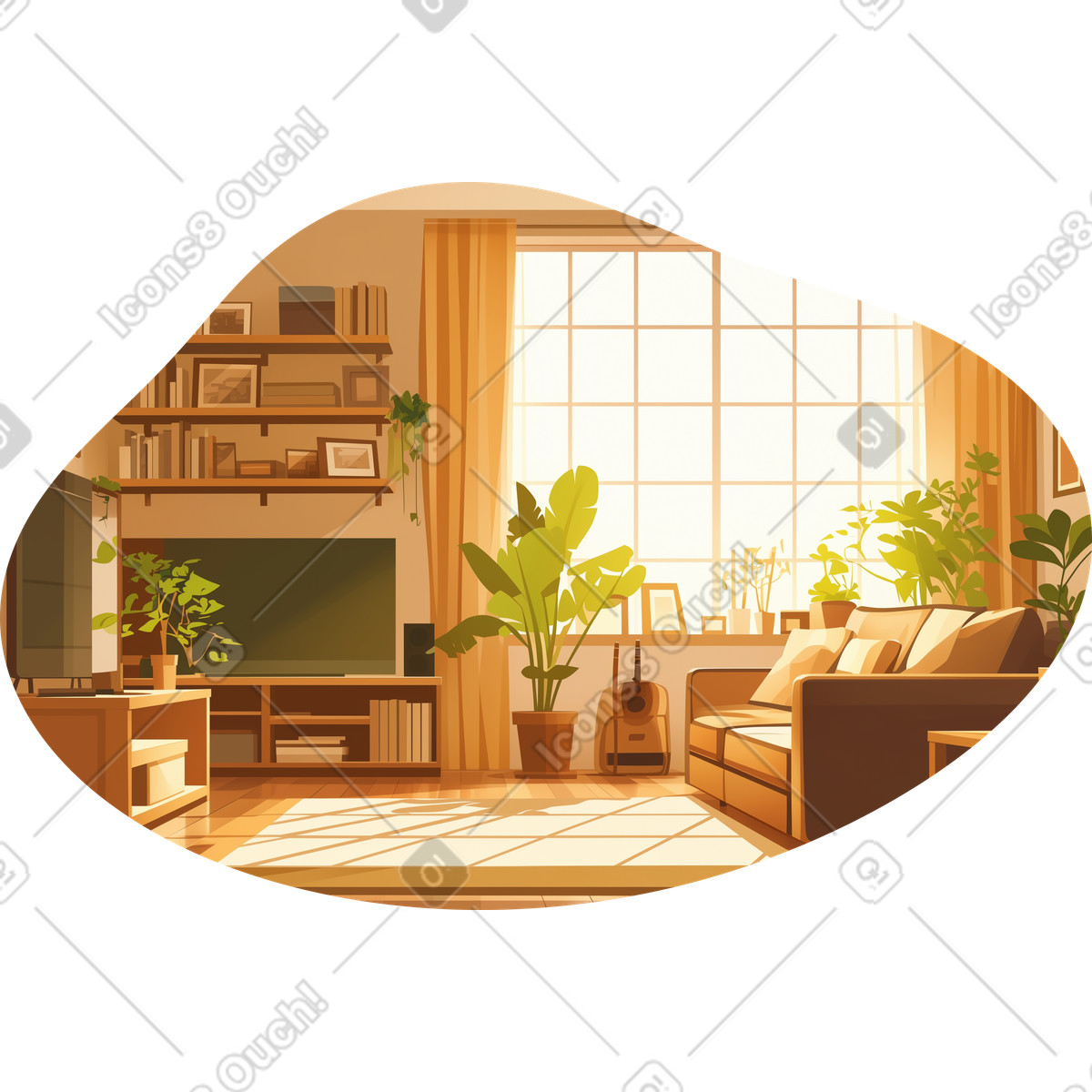 Modern living room background illustration in Scenes style download in PNG, SVG