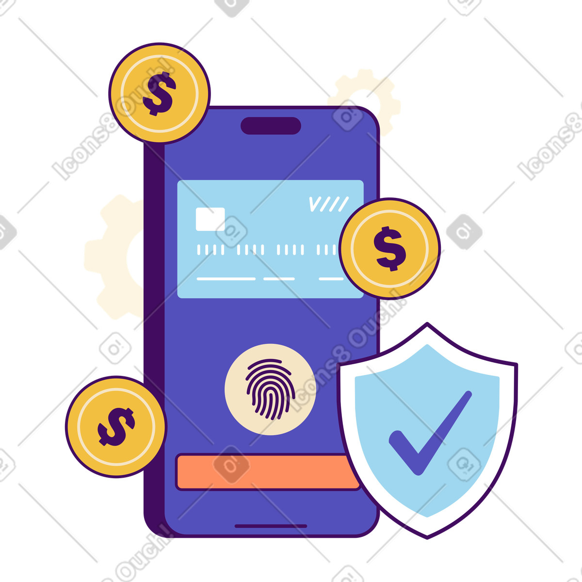 Ilustración Fingerprint authentication on phone, Mobile payment protection en estilo Simplistic a descargar en PNG y SVG