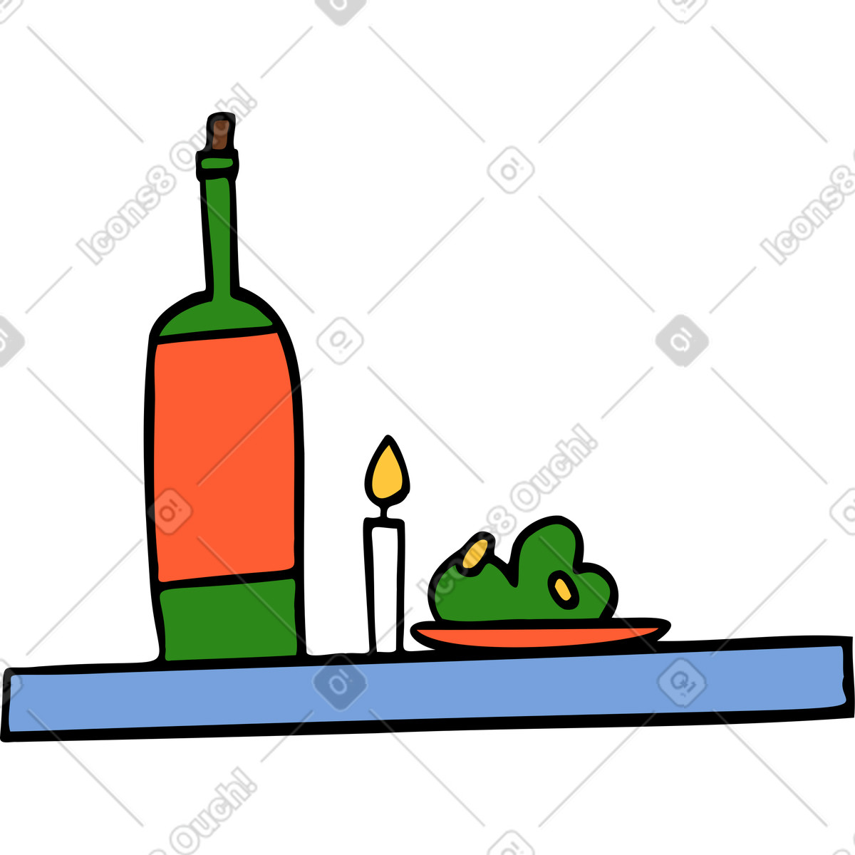 Illustration Table avec nourriture et vin dans le style Comic à télécharger aux formats PNG, SVG