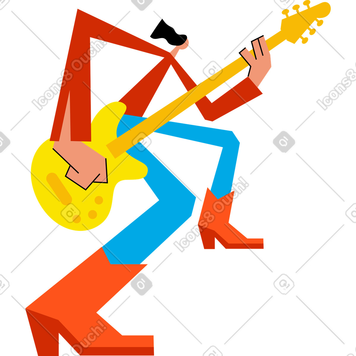 Ilustração de Mulher com guitarra elétrica em no estilo Warp para baixar em PNG, SVG