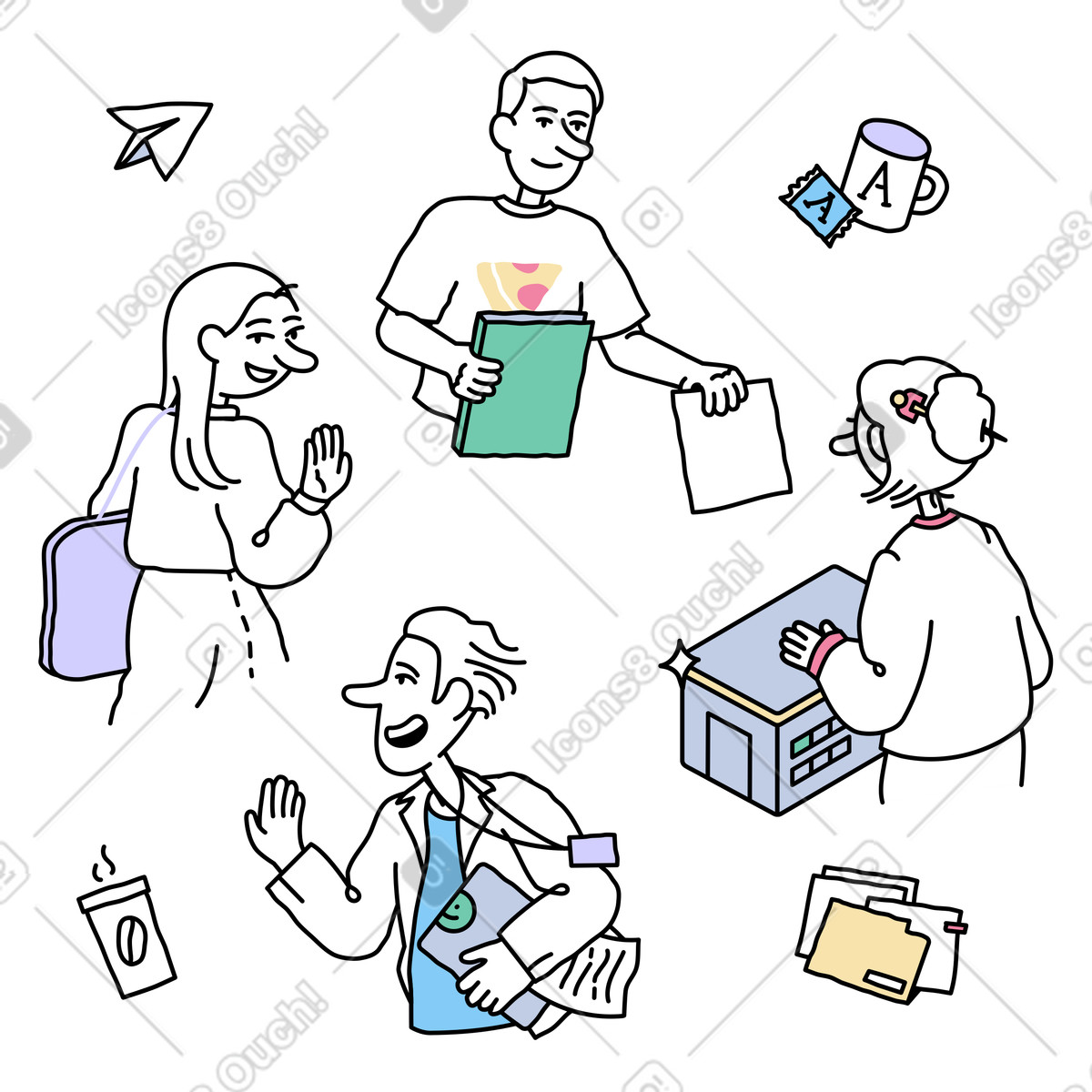 下载 Notes 风格的 与同事互动 插画，支持 PNG、SVG 格式