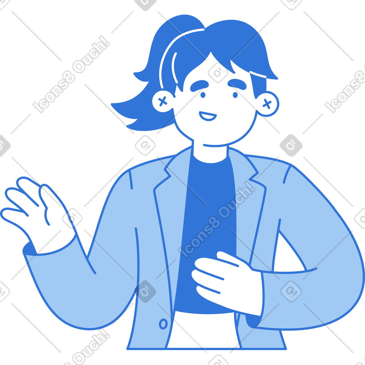 Illustration Femme parlant et montrant quelque chose dans le style Sky à télécharger aux formats PNG, SVG