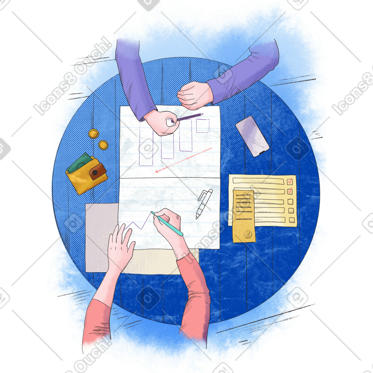 Working on team project together illustration in Moments style download in PNG, SVG