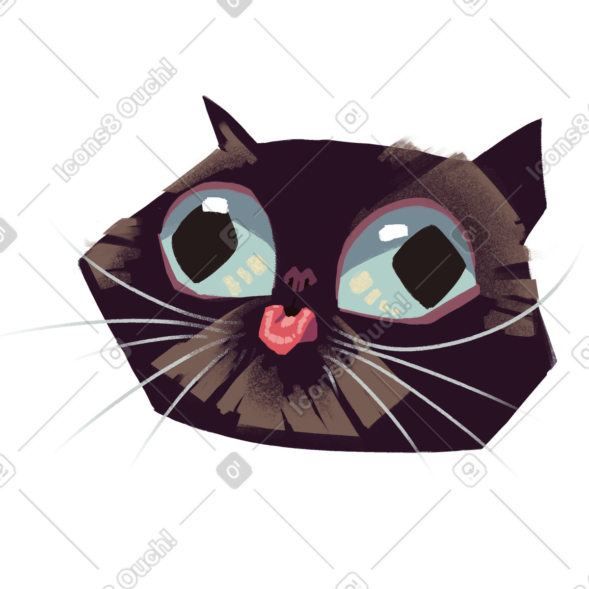 Goofy スタイルの Silly cat showing the tounge のアニメーションイラストをGIF、Lottie (JSON)、AEでダウンロード