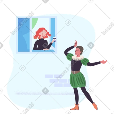 Man under the window singing a serenade to woman  PNG, SVG