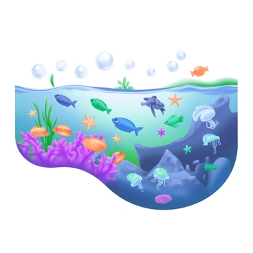An illustration showing different levels of the ocean with marine life at each depth