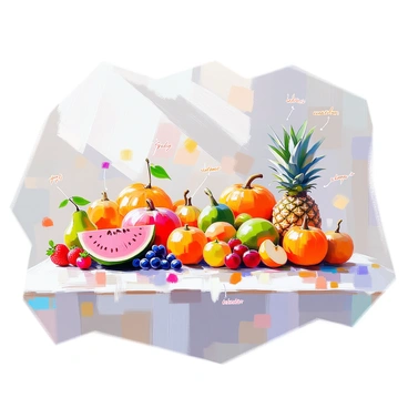 A visual chart displaying a variety of seasonal fruits available throughout the year. The chart is divided into four sections, each representing a season: spring, summer, autumn, and winter. Each section features colorful illustrations of fruits such as strawberries, cherries, and peaches for spring; watermelons, blueberries, and pineapples for summer; apples, pears, and pumpkins for autumn; and oranges, kiwis, and pomegranates for winter. Each fruit is labeled with its name, and the arrangement emphasizes the vibrant colors and shapes of the fruits in their respective seasonal context.