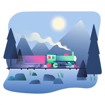 A spectral train speeding across a foggy landscape at midnight