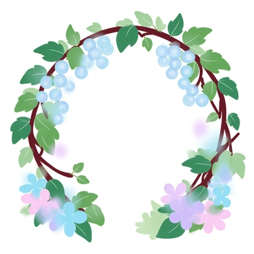 A magical garden filled with lush green vines is depicted. The vines are adorned with shimmering pearls that grow like clusters of grapes. Each pearl has a unique iridescent glow, creating a dazzling effect. The garden is rich with vibrant, colorful flowers surrounding the vines, adding to the enchanting atmosphere. In the background, a whimsical archway made of intertwined branches leads deeper into the garden, inviting exploration.