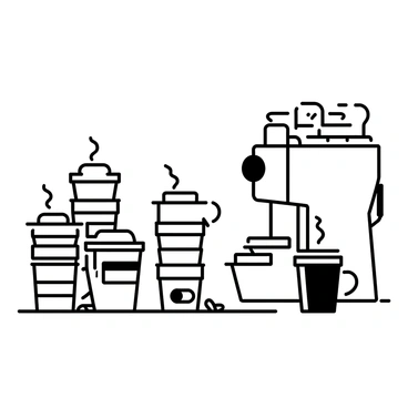 Stacks of colorful takeaway coffee cups on a counter ready for customers