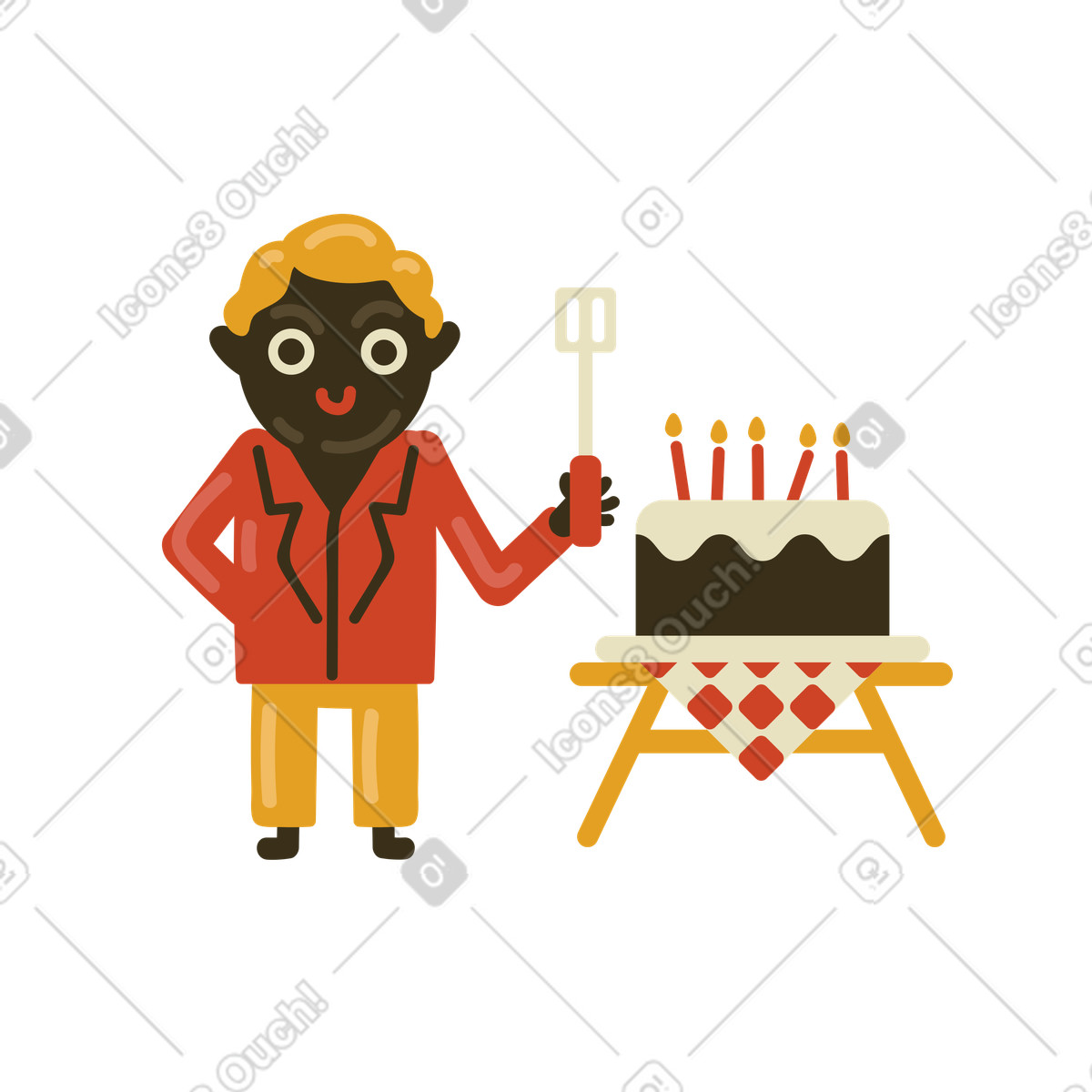 Arabica 스타일의 생일 축하 케이크를 만드는 남자 일러스트레이션 PNG, SVG 다운로드