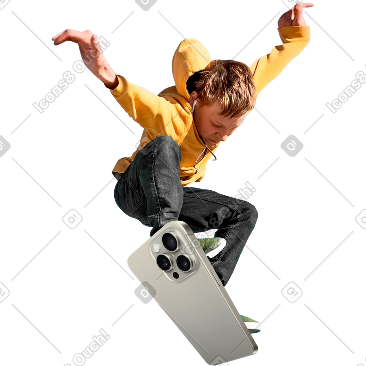 Young man riding on the phone illustrazione in stile Energy scarica in PNG, SVG