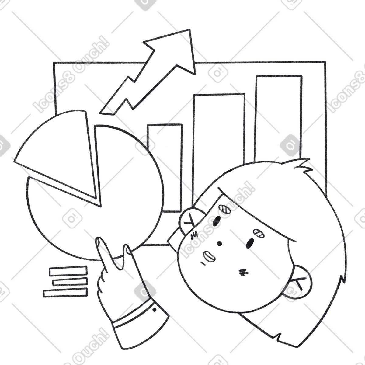 Ilustração de Analyst explaining charts with upward trend, financial report visualization em no estilo Bonbon Line para baixar em PNG, SVG