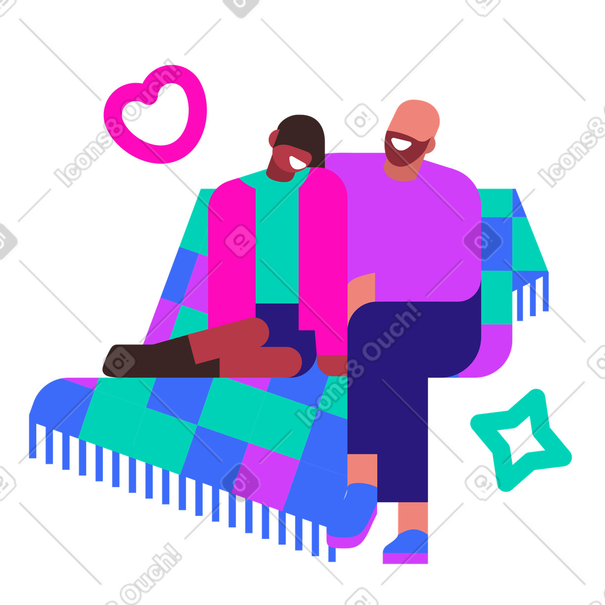 Couple hugging and smiling illustration in Basic style download in PNG, SVG