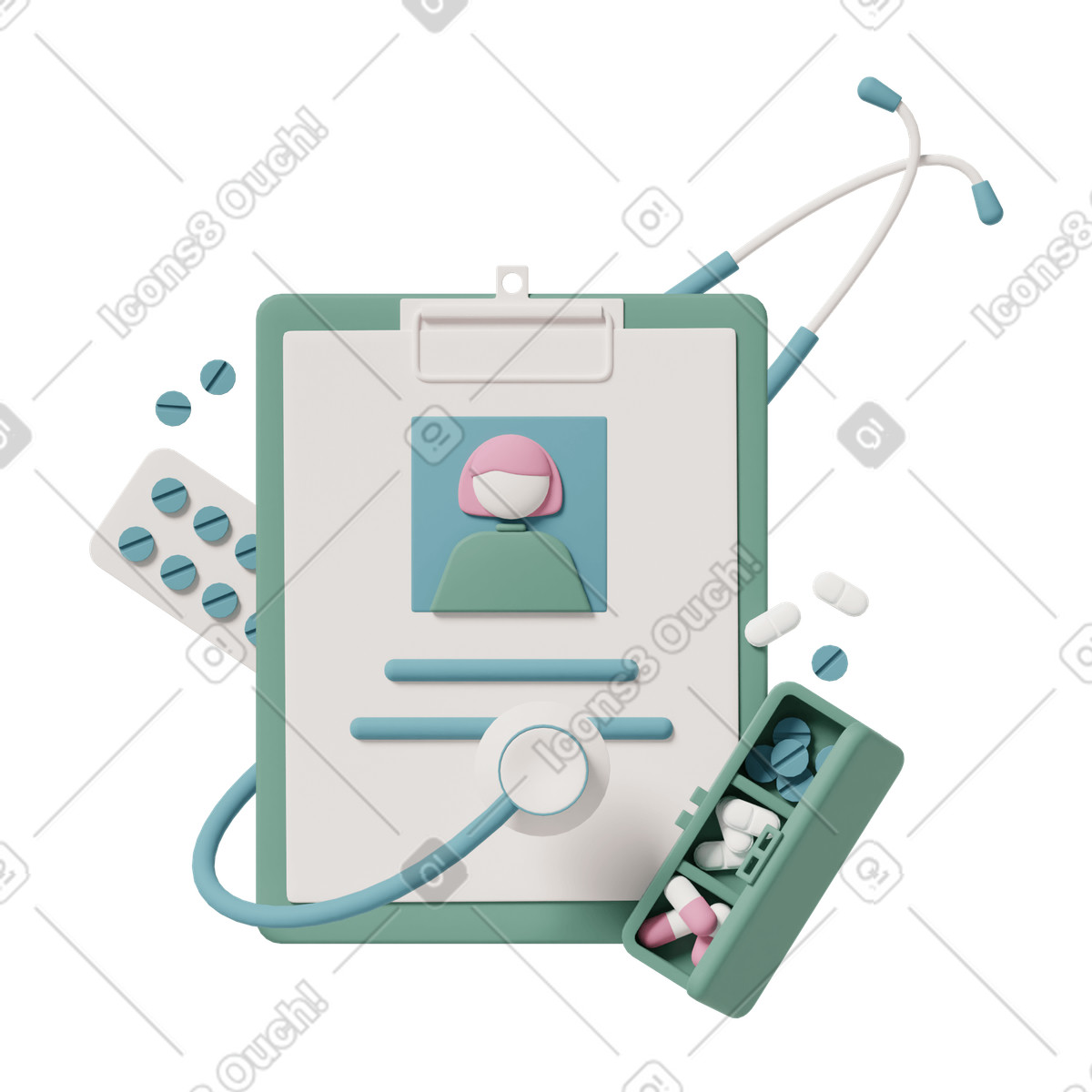 Medical history pills illustration in 3D Casual life style download in PNG, SVG
