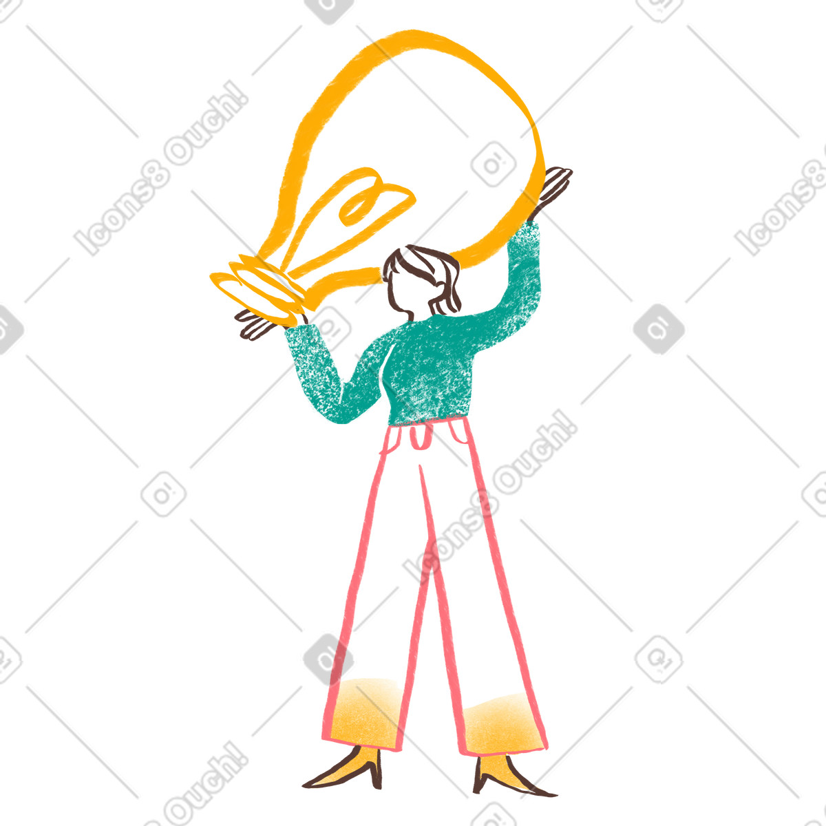 Illustration Woman holding a lightbulb dans le style Company à télécharger aux formats PNG, SVG