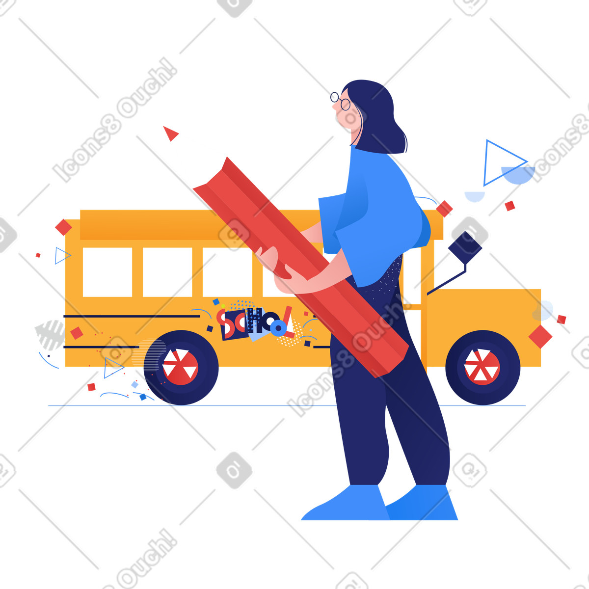 Ilustração de Aluno e ônibus escolar em no estilo Clip para baixar em PNG, SVG