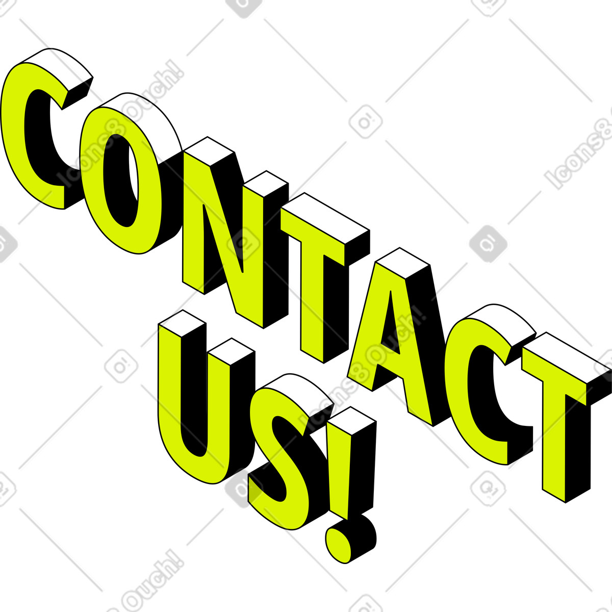 Lettering contact us! text illustration in Isometric style download in PNG, SVG