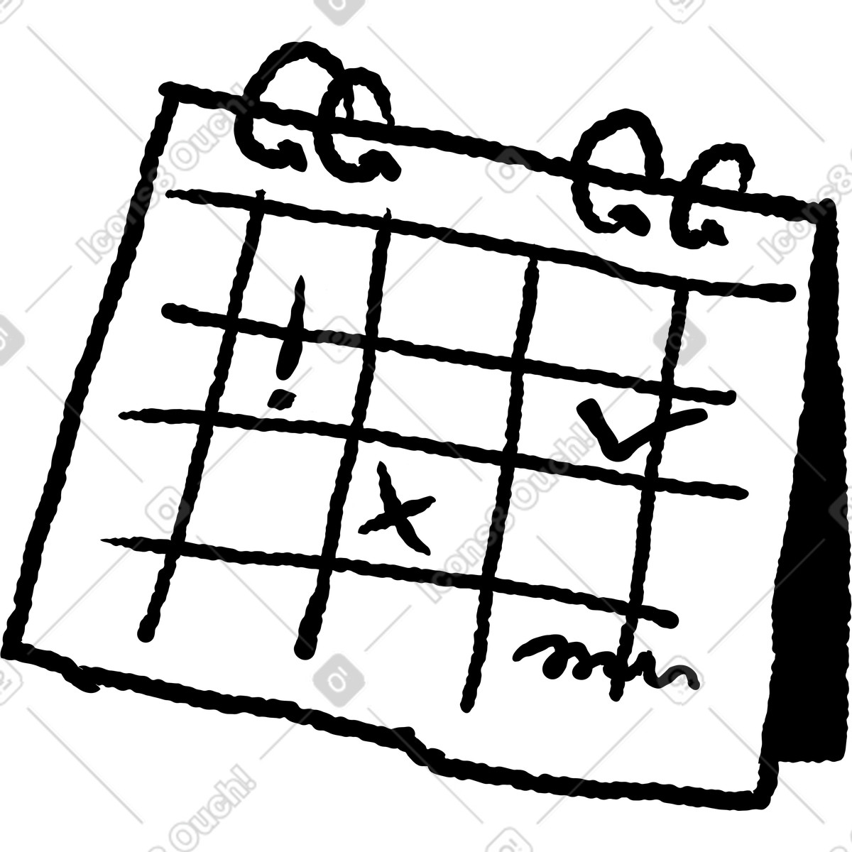 下载 Black Chalk 风格的 Calendar desk planner with checkmark and important exclamation date marks 插画，支持 PNG、SVG 格式