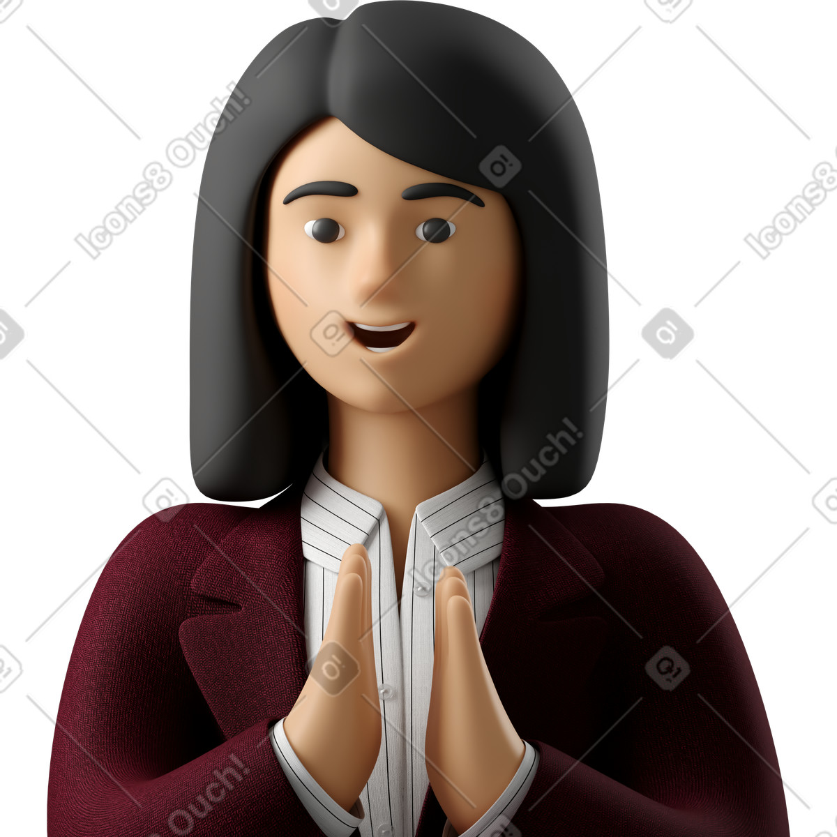 Close up of businesswoman in red suit clapping hands-Illustration im 3D Business-Stil als Download PNG, SVG