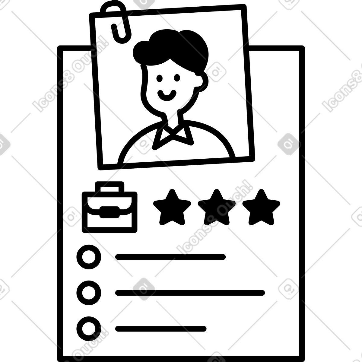 Resume document with profile photo stars and bullet point sections illustrazione in stile Notion Line Art scarica in PNG, SVG