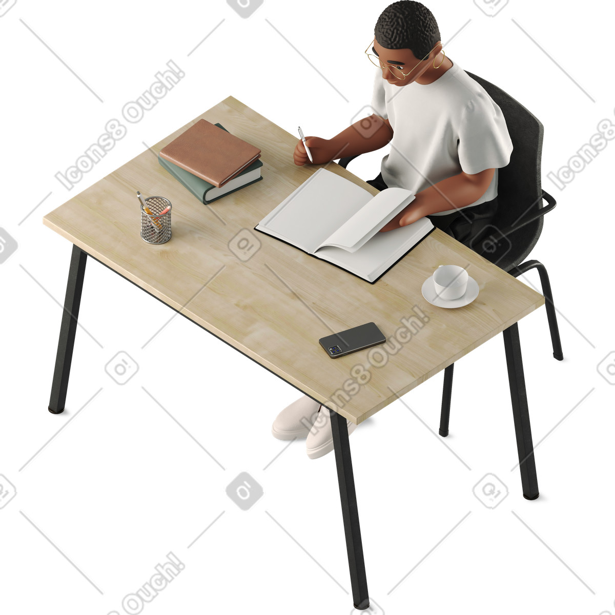 Ilustración Young woman sitting and working en estilo 3D Business a descargar en PNG y SVG